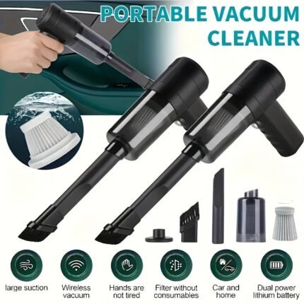 1pc Cordless Handheld Vacuum Cleaner - Portable Blow And Suction With Side Brushes, Anti-Tangling Hair, Low Noise 40dB, 4.5KPa Suction, For Car, Keyboard, Laptop, Office Dust, With Crevice Tool, Without Battery