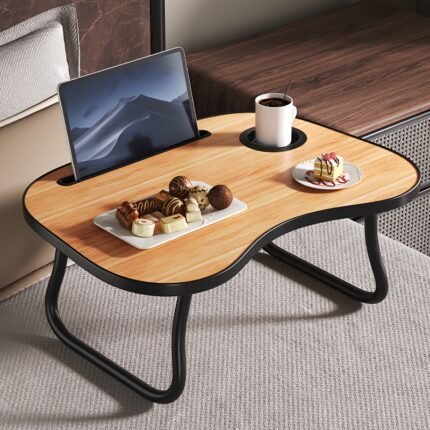 Ergonomic Laptop Desk & Bedside Table with Sturdy Legs - Foldable Tray, Laptop Tray, Dining Table, Knee Support Stand - Space-Saving design, Compatible with Beds, Sofas, Home Office, Dorm, Travel - Lightweight & Portable for Hotspot Dining & Working, Dorm Room Furniture, Versatile Tray, Stable Base, College Students