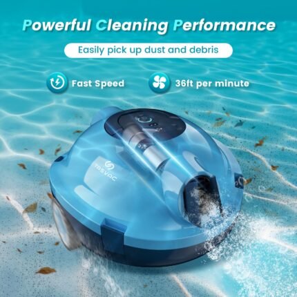 2025 New TASVAC Cordless Robotic Pool Cleaner, Automatic Vacuum, 90-Min Long Runtime, Self-Parking, Lightweight, Ideal for Flat Above/In-Ground Pool Up to 65 Feet/1100 Sq.Ft