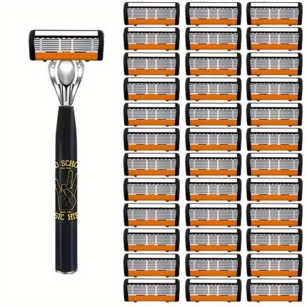 1 Handle And 36 Replacement Blades Safety Shaver Set, Equipped with Anti Slip Metal Handle, Contour Fitting, Fully Washable - Comprehensive Shaving Tool Set for Halloween And Christmas Gifts