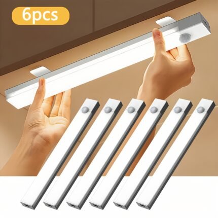 6 Indoor Motion Sensors - Wireless USB Charging, Can Stick Wardrobe Lights, 3 Adjustable Modes, Easily Illuminate Kitchen, Bedroom, Stairs And Corridors | Bedside Reading Light | Dimmable Cabinet Lights