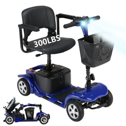Electric scooter for adults and seniors, four-wheel foldable adult electric scooter, lightweight and portable, with an LED headlight and basket. Includes charger. Easily disassembles into lightweight parts, no tools required! The perfect gift for seniors.
