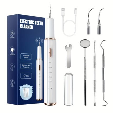 Rechargeable Electric Tooth Cleaner With 5 Speed Modes, USB Charging, Mirror And 2 Replaceable Brush Heads, Tartar Cleaner For Cleaning Gaps, Dental Cleaner With LED Light, Dental Cleaner For Stains And Tartar Removal