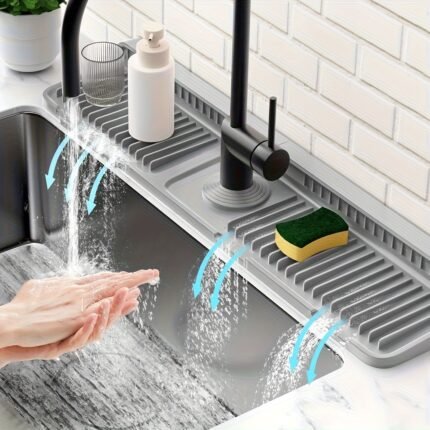Kitchen Sink Splash Guard with 7° Slope Design | Quick Drain Faucet Mat, Snap-On Fixation | Splash Catcher for Kitchen & Bathroom Countertops | Reusable, Heat-Resistant & Easy to Clean