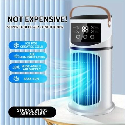 Portable Air Cooler Fan with Humidifier, USB-Powered Desktop Hydrocooling Unit, 9 Adjustable Settings with Digital Display, Ice Fog & Humidification for Home and Office Use, Modern Aesthetic, Durable Construction