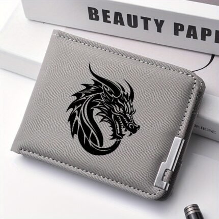 1pc Slim Minimalist Wallet with Bold White Dragon Design - Compact Card Holder for Men, Everyday Carry & Formal Events - Perfect Gift for Birthdays, Christmas, Halloween - Durable Black Wallet for Dragon Lovers, Metallic Clip Attachment