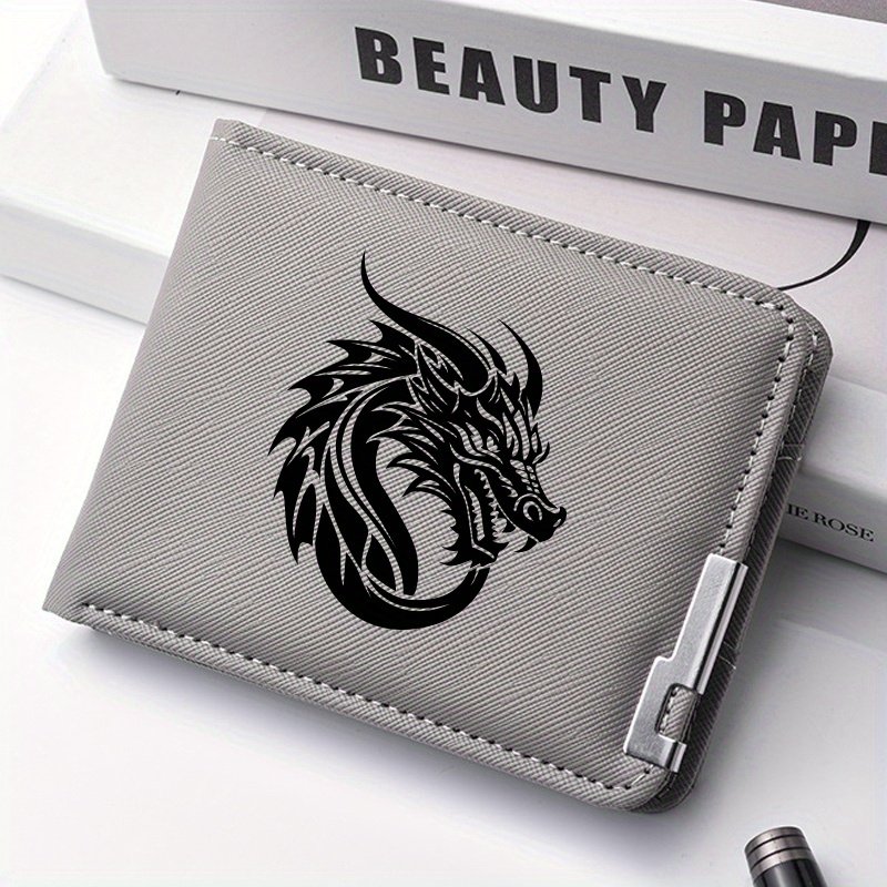 e1570f53d5554c9b82d965ed1ebdbf62-goods.jpeg 1pc Slim Minimalist Wallet with Bold White Dragon Design - Compact Card Holder for Men, Everyday Carry & Formal Events - Perfect Gift for Birthdays, Christmas, Halloween - Durable Black Wallet for Dragon Lovers, Metallic Clip Attachment - Image 1