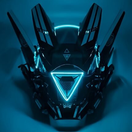 Handmade Cyberpunk Mask with Glowing Purple Eyes & Neon Lights - Punk Rock Halloween Costume for Cosplay, Role-Playing, and Themed Parties - Edgy Music Festival Cosplay Accessory, Halloween Costumes, Cosplay Gear, Detailed Craftsmanship