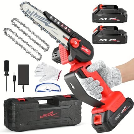 4/6 Inch Red Cordless Chainsaw, Convenient Mini High-quality Handheld Saw, High Hardness Adjustable Chain Detachable Battery Pack, Multifunctional Tool for House Decoration, Outdoor Pruning Of Trees/wood, As A Gift Chainsaw for Men Husband Fathers