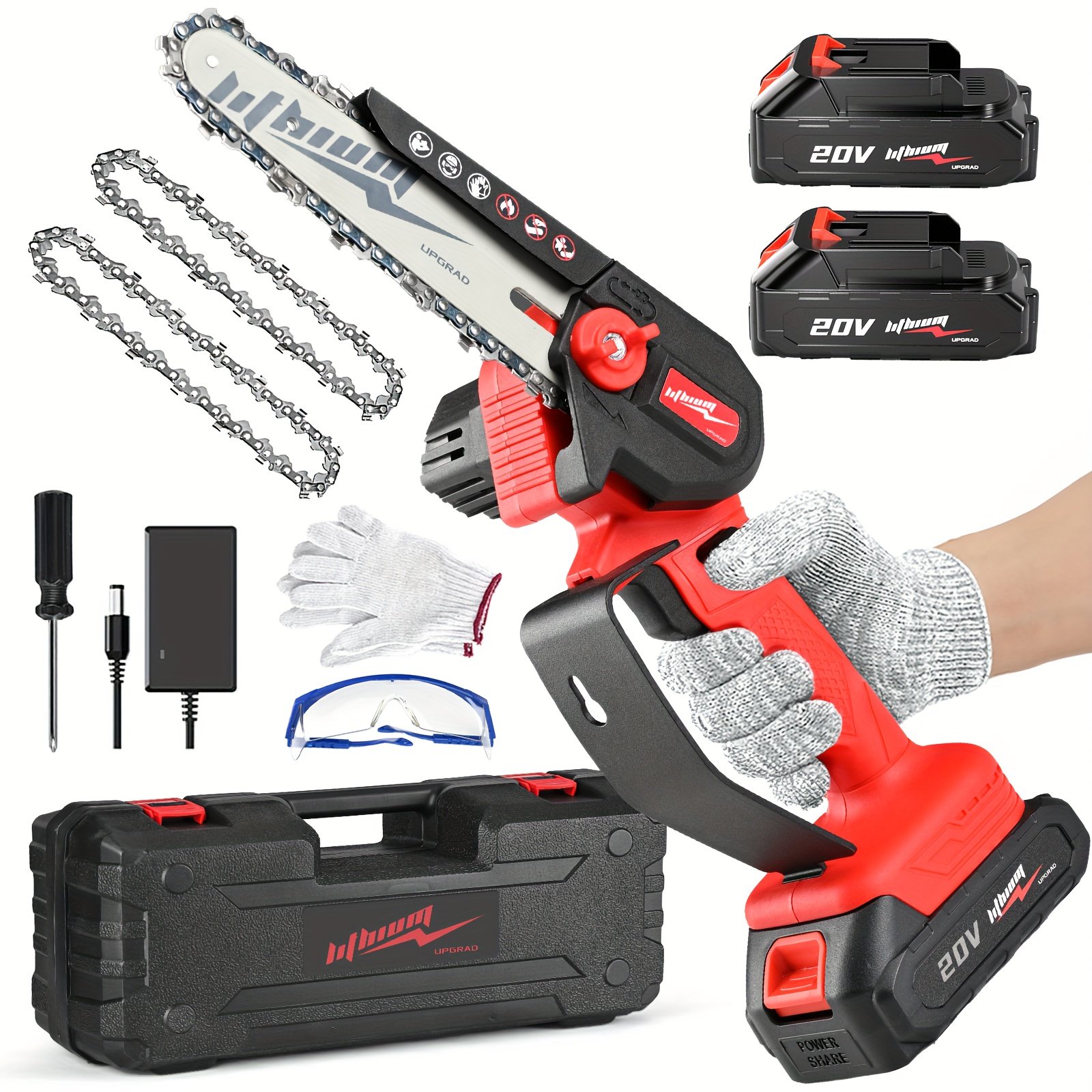 e1f403c8-5fd2-4875-bf3d-3750e8c1ab7a.jpg 4/6 Inch Red Cordless Chainsaw, Convenient Mini High-quality Handheld Saw, High Hardness Adjustable Chain Detachable Battery Pack, Multifunctional Tool for House Decoration, Outdoor Pruning Of Trees/wood, As A Gift Chainsaw for Men Husband Fathers - Image 1