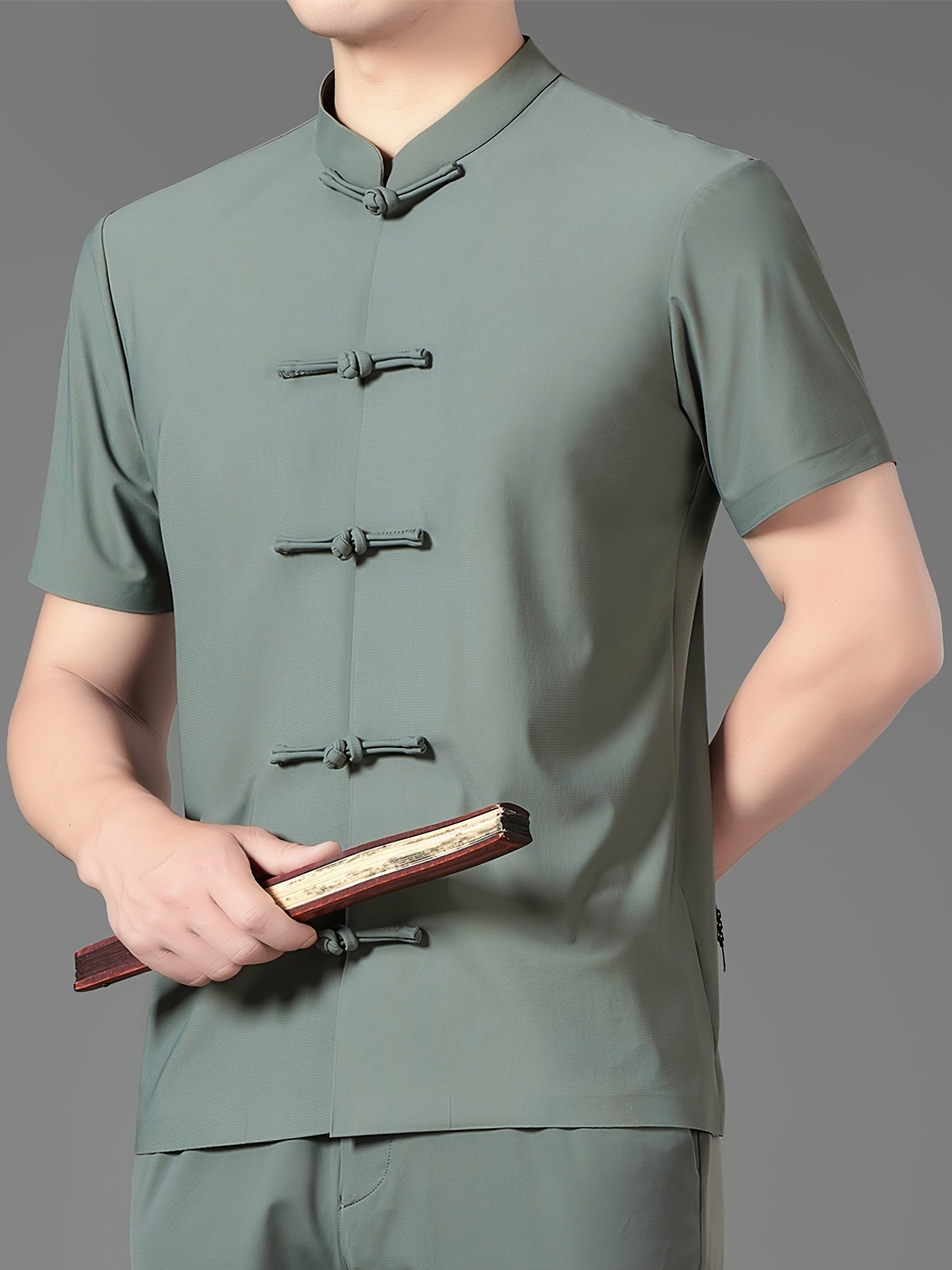 e21af23e-908e-4ef6-848d-68ccd3bfa916.jpg Men's Summer Short Sleeve Tang Suit Jacket - Lightweight Breathable Quick-Dry Traditional Chinese Top with Stand Collar & Seamless Design, Solid Color Cultural Apparel for Casual & Semi-Formal Occasions (No Pants Included), Chinese Size, Please Check The Size Guide Carefully - Image 1