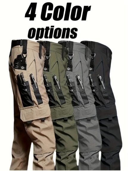 1pcMen's TacticalCargo Pants - Multiple Pockets, Durable Fabric, Perfect forOutdoor Work, Hiking, Spring & Fall | Functional PocketDesign, Regular Fit, Solid Color, No Belt, HikingPants, SpringAutumn Attire, FunctionalPocket Design, Nonstretch Fabric