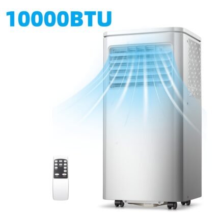 8000-10000 BTU Portable Air Conditioner - 3-In-1 AC Unit, Dehumidifier & Fan for Large Room Up to 700 Sq.Ft, Remote Control, 24H Timer, Sleep Mode, Easy Installation, White (Cooling for Home/ Office)