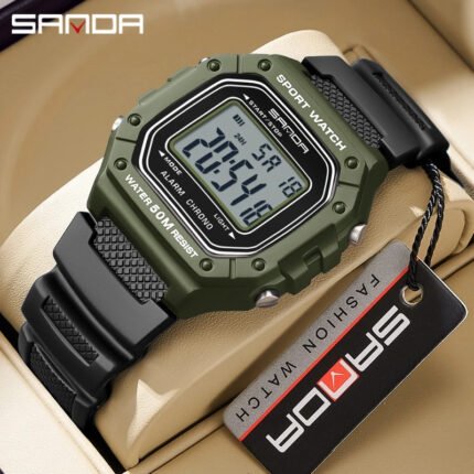 New Fashionable Men'S Watch Anti Shock Stopwatch Anti Shock Digital Electronic Watch Multi functional Youth Fashion Watch Waterproof Male Student Square Alarm Clock Electronic Watch