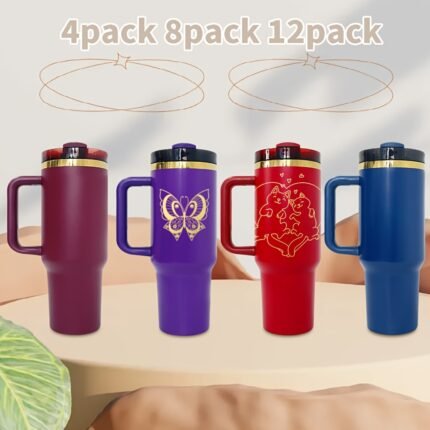 Small Pack Cabinet 2-US Warehouse 4/8/12 Double Layer Gold Plated Christmas Powder Coated 40oz Cup, Vacuum Insulated Stainless Steel Gold Plated Handle Travel Cup, Gold Plated Coated Cup with Laser Engraving