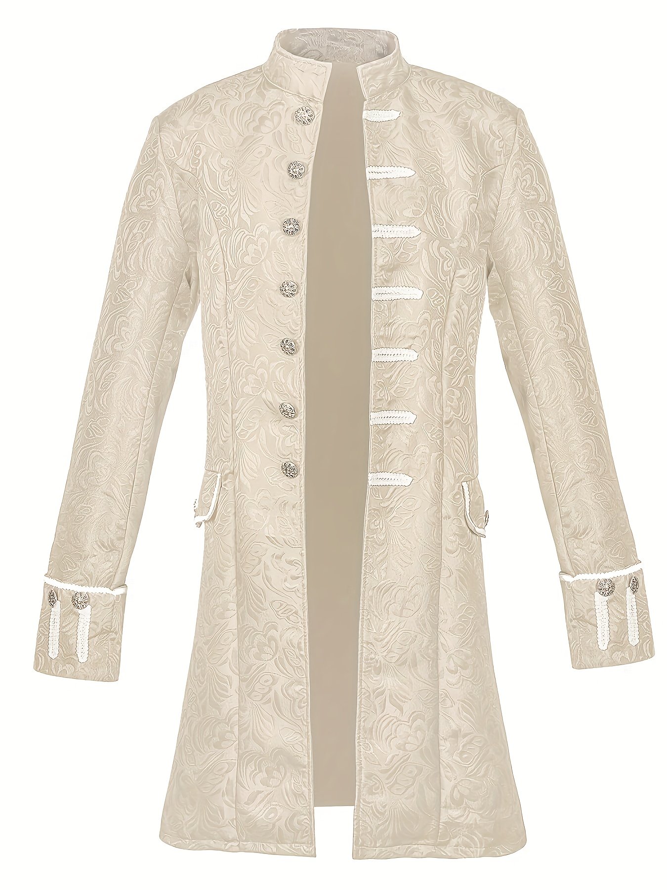 e47bbc7de9cae8eabfe4832f3888fedb.jpg VICNAT Royal Vintage Steampunk Tailcoat Jacket - Medieval Gothic Frock Coat with Floral Jacquard Design, Button Front, Long Sleeves, Decorative Pockets for Halloween, Costume Parties, Themed Events, Cosplay Jacket Cape Collar Design Goth Accessories - Image 1