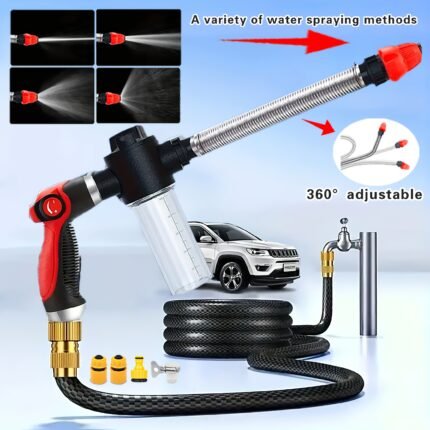 High-Pressure Car Washing Water Gun, Portable High-Pressure Car Wash Spray Gun, for 3/4" & 1/2" Quick Connect Adapter, Multi-Function Garden Hose Nozzle with Adjustable Thickened Rod Sprayer, for Car Cleaning, Garden Watering, Pet Cleaning