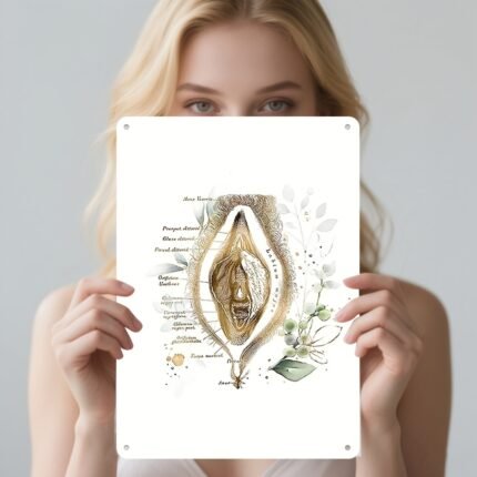 2D Flat, 1pc Vintage Female Anatomy Art Poster - Educational Female Reproductive System Diagram with Labeled Organs, Golden & Green Medical Decor - Aluminum Metal Wall Art for Women, Nurses, Biology Students - Home, Office, Classroom Decoration - No Frame Needed - 12x8 Inches (30x20cm) - Ideal Gift for Women'S Health & Anatomy Enthusiasts