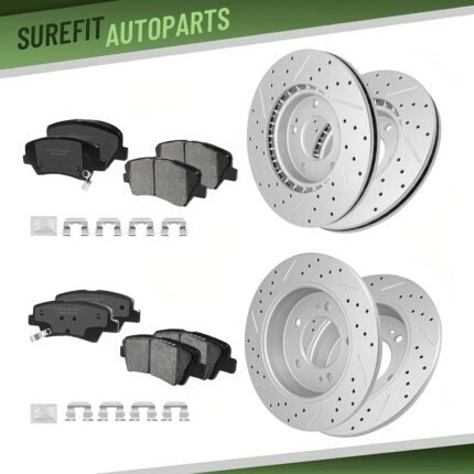 Front & Rear Drilled Slotted Disc Brake Rotors + Ceramic Brake Pads Set for Hyundai Elantra, for Hyundai Veloster, for Kia Forte Koup, for Kia Forte5