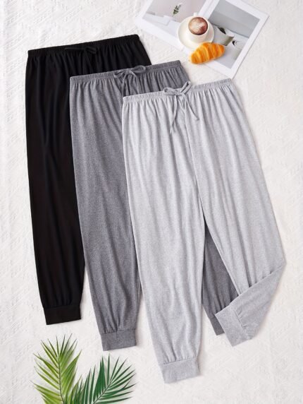 3-Pack Women'S Plus Size Solid Color Joggers - Cozy Fleece-Lined Lounge Pants with Elastic Waistband, Drawstring, and Cuffs for Sleepwear & Lounging, Casual Wear, and Outdoor, Loungewear Pants | Relaxed Fit Pants | Soft Texture Pants, Jogging Pants, Plus Size, Plus Size Joggers, Plus, Plus Size Joggers Set, Loungewear Pants For Women