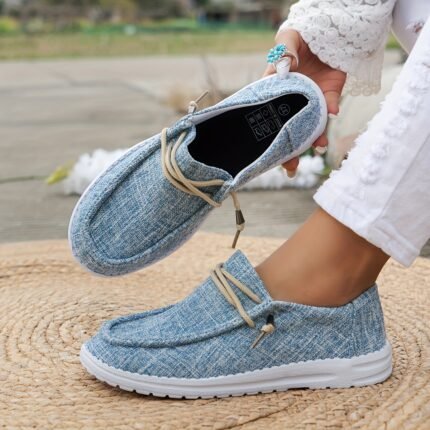 Women's Casual Shoes in Various Colors, Breathable and Non-slip Loafers with Solid Color Patterns, Soft and Lightweight Fabric for Easy Wearing, Round Head Elastic Laces, Flat Bottom Sports Daily Light Work Shoes