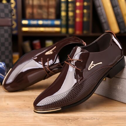 Plus Size Men's Trendy Plain Toe Derby Shoes, Comfy Non Slip Lace Up Rubber Sole Durable Walking Shoes, Men's Office Footwear