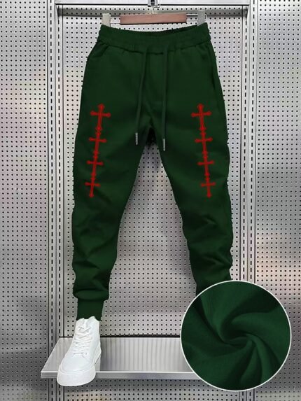 Men's Lightweight Joggers for Fall/Winter 2030 - Casual Gray Sweatpants with Red Stitching, Elastic Waistband, Polyester & Elastane Blend, Machine Washable