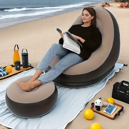 Adult Inflatable Recliner with Foot Stool - Foldable Portable Air Sofa, Red Durable Plastic Frame & Comfortable Cushion, Easy Setup Indoor/Outdoor Lounge Chair for Living Room, Bedroom, Camping, Travel - Space-Saving Modern Design, No Assembly Required, Lightweight & Sturdy, Inflatable Sofa Bed, Outdoor Inflatable Sofa, Inflatable Couch, Inflatable Furniture, Inflatable Sofa for Car, Bedroom Seating, Compact Design, Sturdy Construction, Easy to Clean, Home Decor Lovers, Outdoor