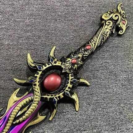 37-inch Realistic Japanese Katana Sword - PU Plastic Anime Cosplay Prop with Damascus Hilt, Red/Golden or Black/Golden Handle, Non-Sharp Blade for Themed Events & Martial Arts Training, Anime Sword, Roleplay Weapon, Samurai Style, Detailed Hilt, Roleplay Gamers