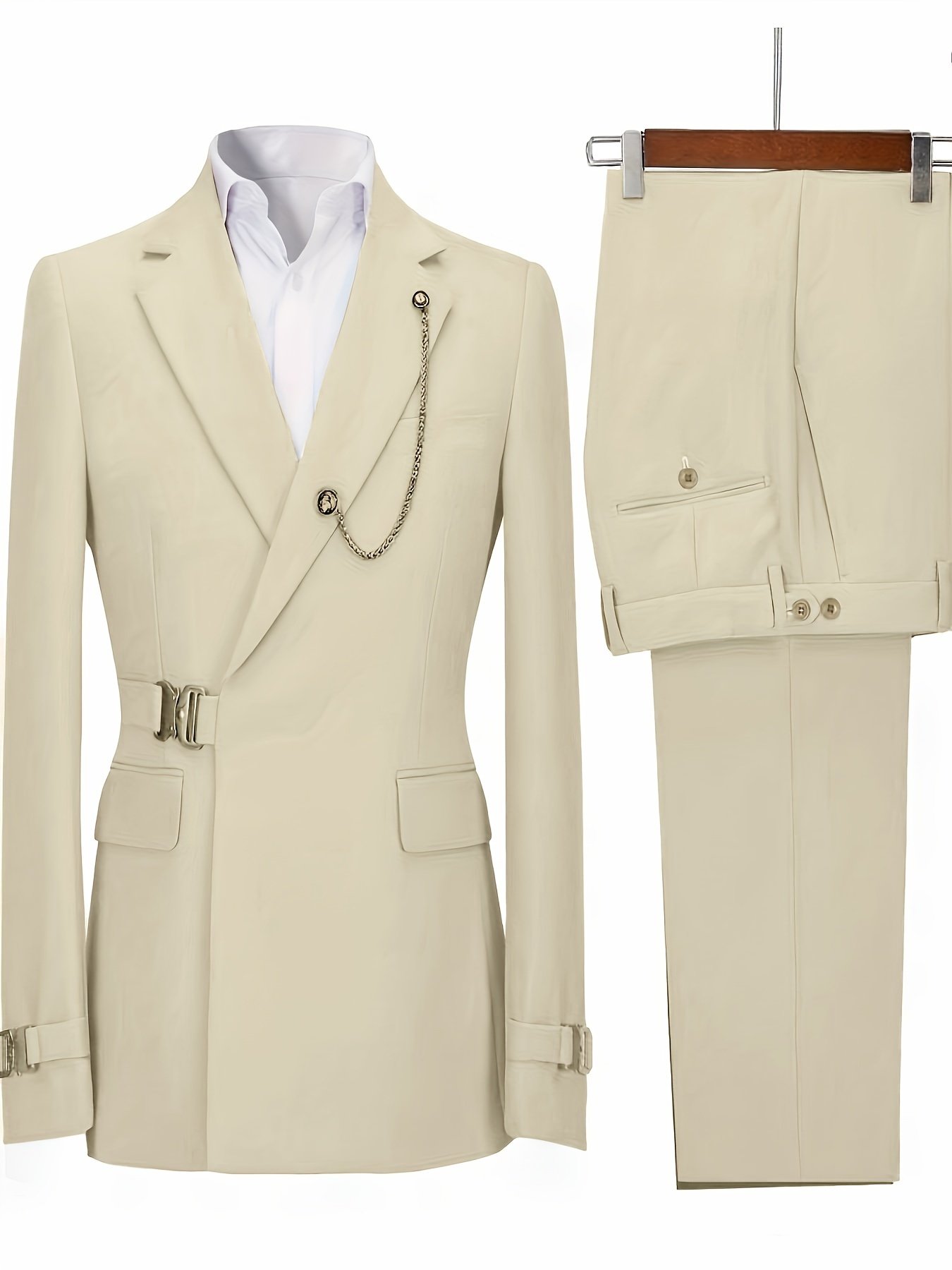 e8323bb7-a513-4626-8102-a1f77efc95be.jpg Elegant Solid Color Barter Slim Fit Button Blazer and Trousers 2pcs Set - Image 1