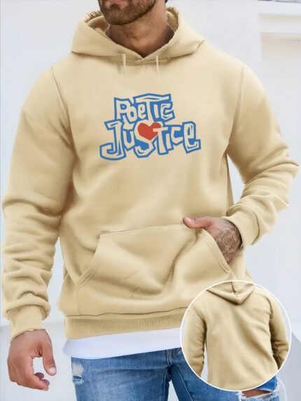 Men'S Casual Red Hoodie with "Ride Justice" Print, 100% Polyester Long Sleeve Sweatshirt, Slight Stretch Knit Fabric, Regular Fit, Winter Warmth, Gift for Youth