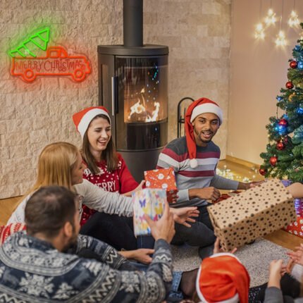 USB Powered Rustic Christmas Truck Neon Sign - Acrylic Holiday Decor for Home & Party