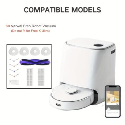 HOME TIMES Replacement Parts for Narwal Freo Robot Vacuum Cleaner,1 Mainbrush 2 HEPA Filters 4 Mop Pads 4 Side Brushes 1 Cleaning Brush Accessories Kit