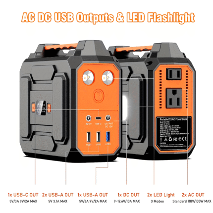 100W/300W Rated Portable Power Station Solar Generator, (Solar Panel Optional), High Capacity Battery Pack, With 2x 110V AC Outlet, DC USB C Port, LED Light, Power Bank For Outdoor Camping Hiking Road Trip Cycling CPAP Hurricane Emergency Christmas