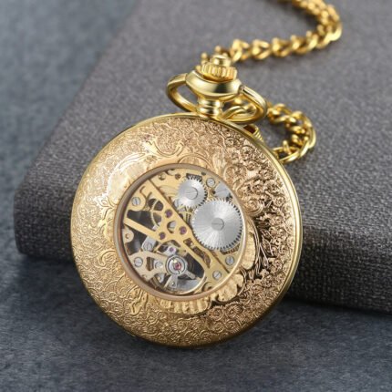 Men’s Mechanical Pocket Watch | Gold Hollow Case with Visible Hands | Hand-Winding Classic Timepiece with Chain | Vintage-Inspired Collectible Watch for Men | Gift for Father’s Day, Birthday, Anniversary, Christmas