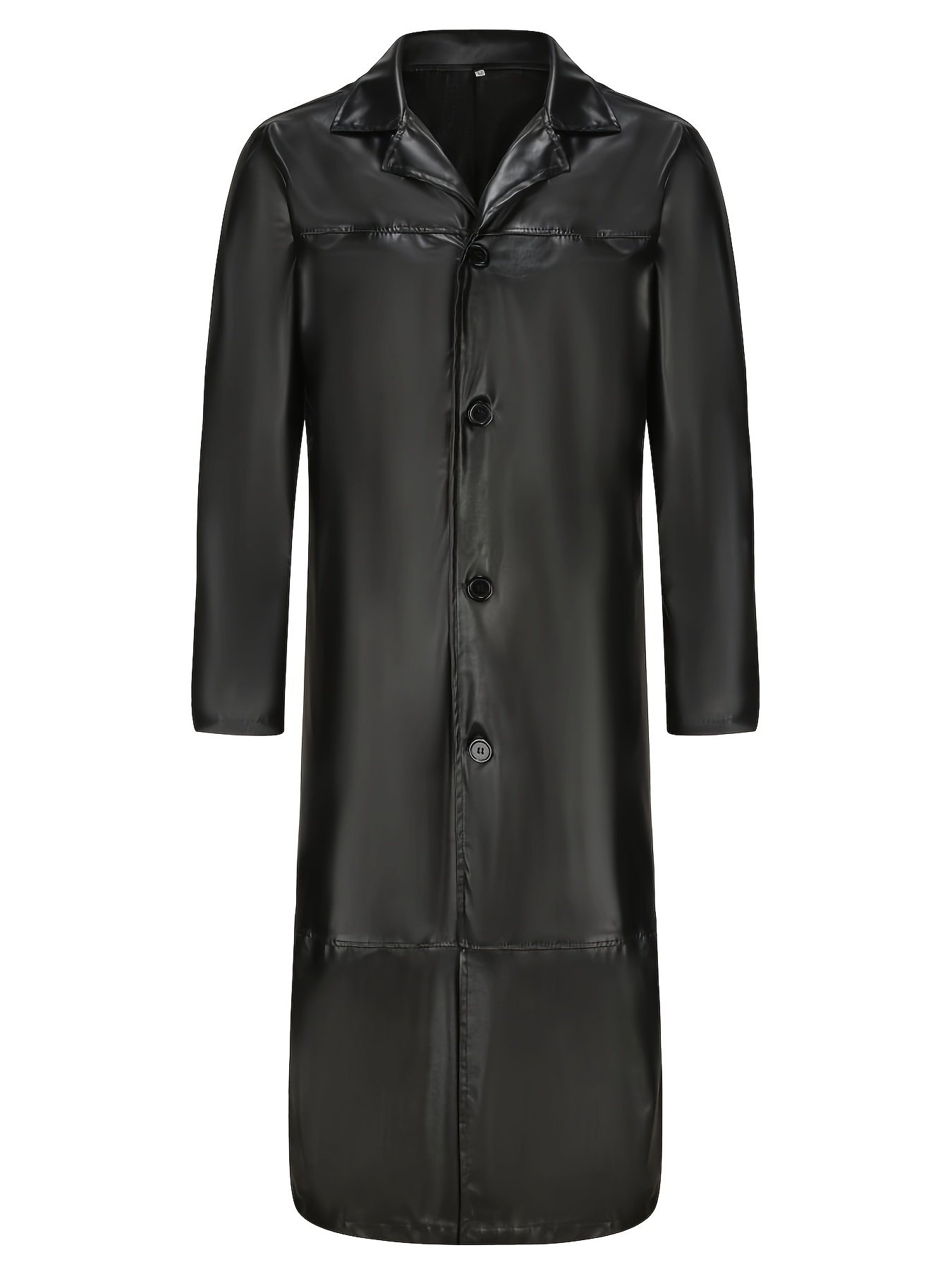 eb141da0-f4e0-4fc7-bb42-f6939fa2bd26.jpg Men'S Stylish PU Extra Long Over-the-Knee Trench Coat - Black, Button-Up, Non-Stretch Fabric, Perfect for Spring/Fall, Casual Lapel Collar, Everyday Elegance|Sleek Men'S Trench|Durable Outerwear - Image 1