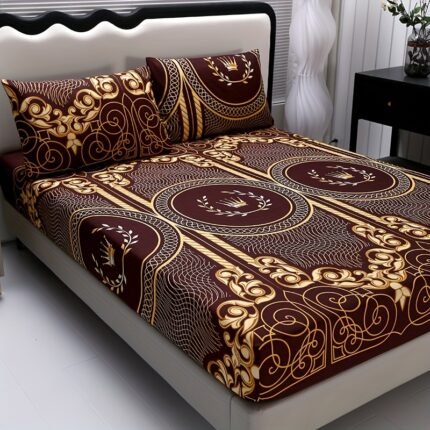 3pcs Fitted Sheet Set - Set - High-Grade Sanded Skin-Friendly / Comfortable / Geometric / Floral / Home / Hotel / Bedroom Supplies (1 Fitted Sheet + 2 Pillowcases) - No Filling