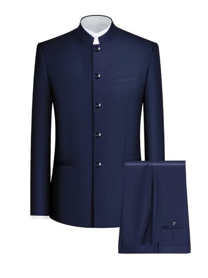 New Style Men's Slim Chinese Groom's Dress Suit Formal Business Chinese Tunic Suit Stand Collar Wedding Button 2pcs Suit