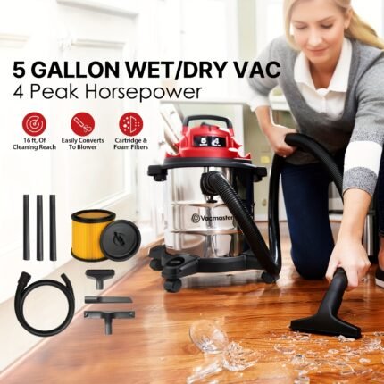 Shop Vac 5 Gallon/ 8 Gallon Premium Stainless Steel Wet Dry Vacuum Cleaner 10ft Power Cord 16KPa/ 20KPa Powerful Suction with Blower Function for Dog Hair, Garage, Car, Home & Workshop