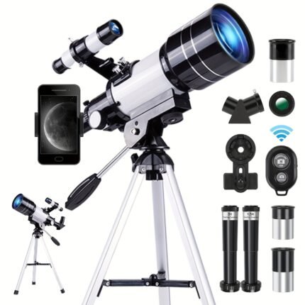 150X Telescope, 70mm Aperture Telescope For Adults High Power, Portable Monocular Telescope With Tripod Phone Holder, Eyepiece, Barlow Lens, Perfect Telescope For Nature Viewing, Education And Exploration, Ideal Halloween Christmas Gift For Men Husband And Family Members