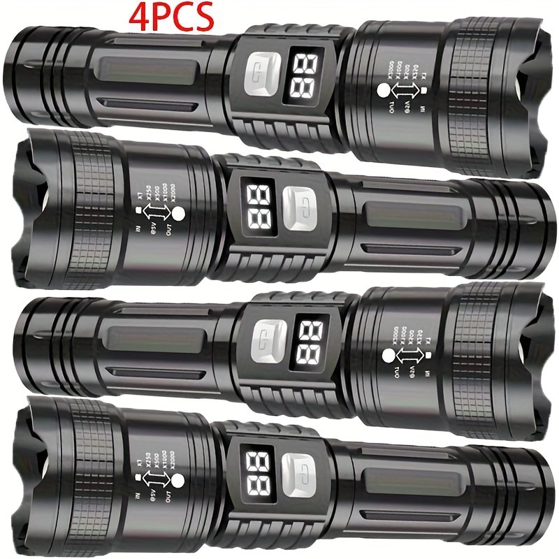 ec7e1d1a-e229-4a9a-965c-aecd342d9746.jpg 4pcs Rechargeable High-Power LED Flashlights With, Zoomable Spotlight, USB Cable, Super Bright, Long Range, Tactical Work Light For Camping, Hiking, Emergency, And Travel, Hiking Gear | Robust Flashlight | Flashlight Rechargeable - Image 1