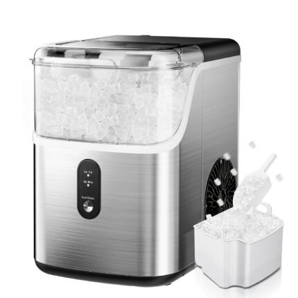 35 Pound Nugget Ice Machine And 26/28 Pound Bullet Ice Machine, Compact & Portable, Self-Cleaning Sonic Ice Maker with Ice Scoop&Basket, Perfect for Backyard BBQ, Camping, Outdoor Party, Kitchen, Black/Sliver/White