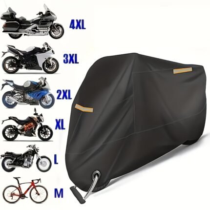 Motorcycle Cover, 190T Durable Fabric, Universal Fit, Anti-Tear, Reflective, Motorcycle Protection Cover|Reflective Design| Cover, Motorcycle Accessories, Lined Motorcycle Cover, Rain Canopy For Motorcycle, Motorcycle Canopy,  Vehicle Cover, Sleek Motorcycle Accessory, Tearresistant Material, Reinforced Stitching, Protective Canopy, Allweather Cover, Motorcycle Enthusiasts, Commuters