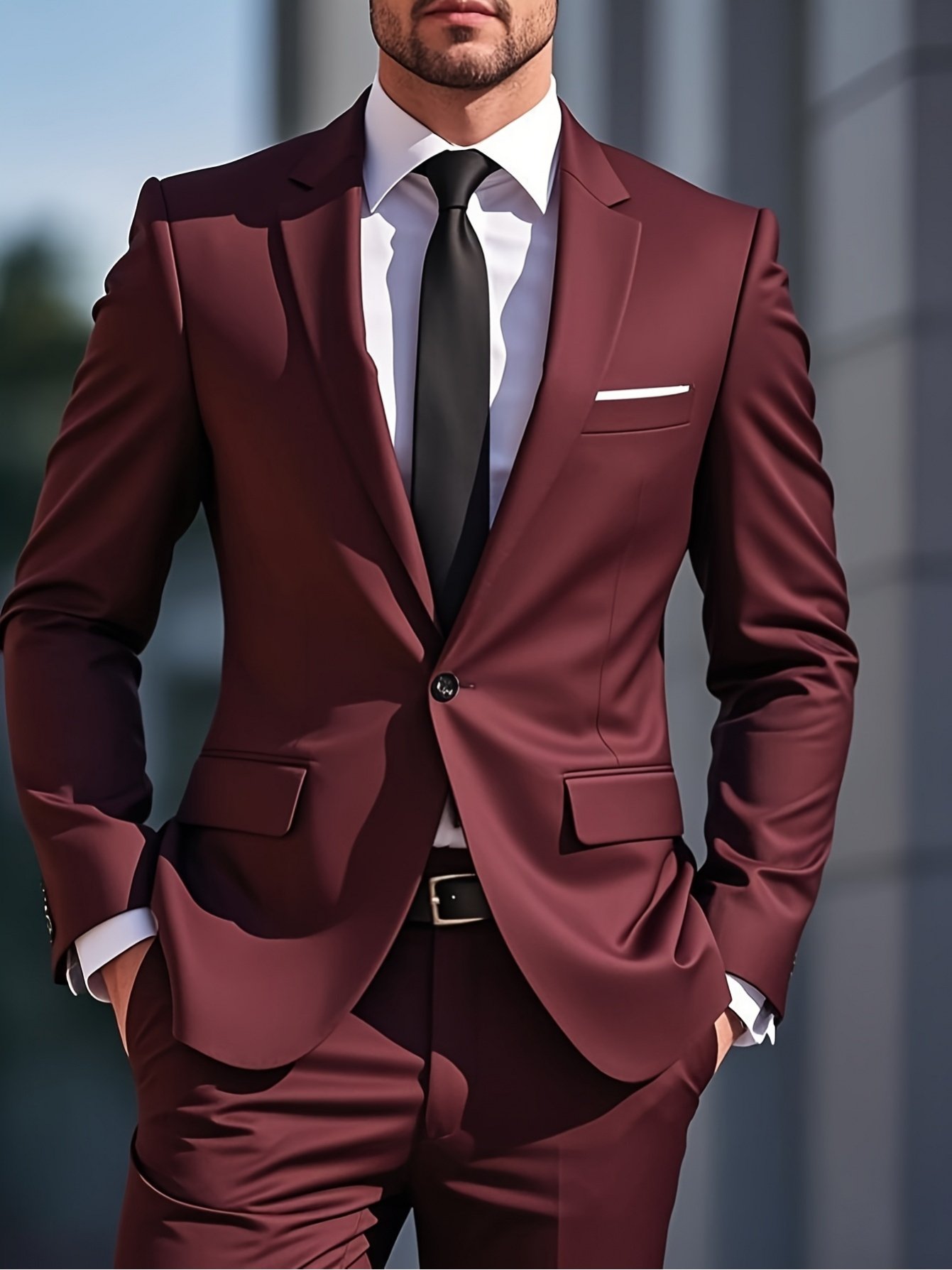 ee81f1b89cfc424792a37fe8a6bc4a16-goods.jpeg Men'S. Suit 2pcs Set, Including Jacket And Trousers, Fashionable Formal Wear, Suitable for Parties, Gatherings And Weddings. - Image 1