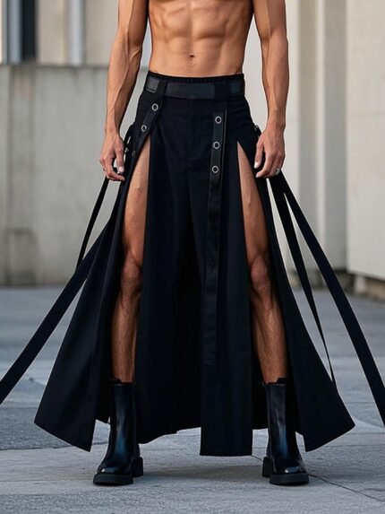 Men'S Lightweight Elastic Waistband Split Skirt - Thin, Breathable, and Stylish for Casual Outings, Streetwear, and Everyday Comfort, Street Style Skirt | Elastic Waistband Skirt | Lightweight Skirt