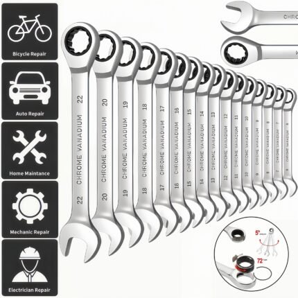 8,10,11,13mm 4pcs 72-Tooth Multi-Function Ratchet Wrench Set, High Hardness Chrome Vanadium Steel Material, Industrial Grade Hardware Repair Tool, Rust-Proof Treatment for Durability, Suitable for Car and Home Maintenance