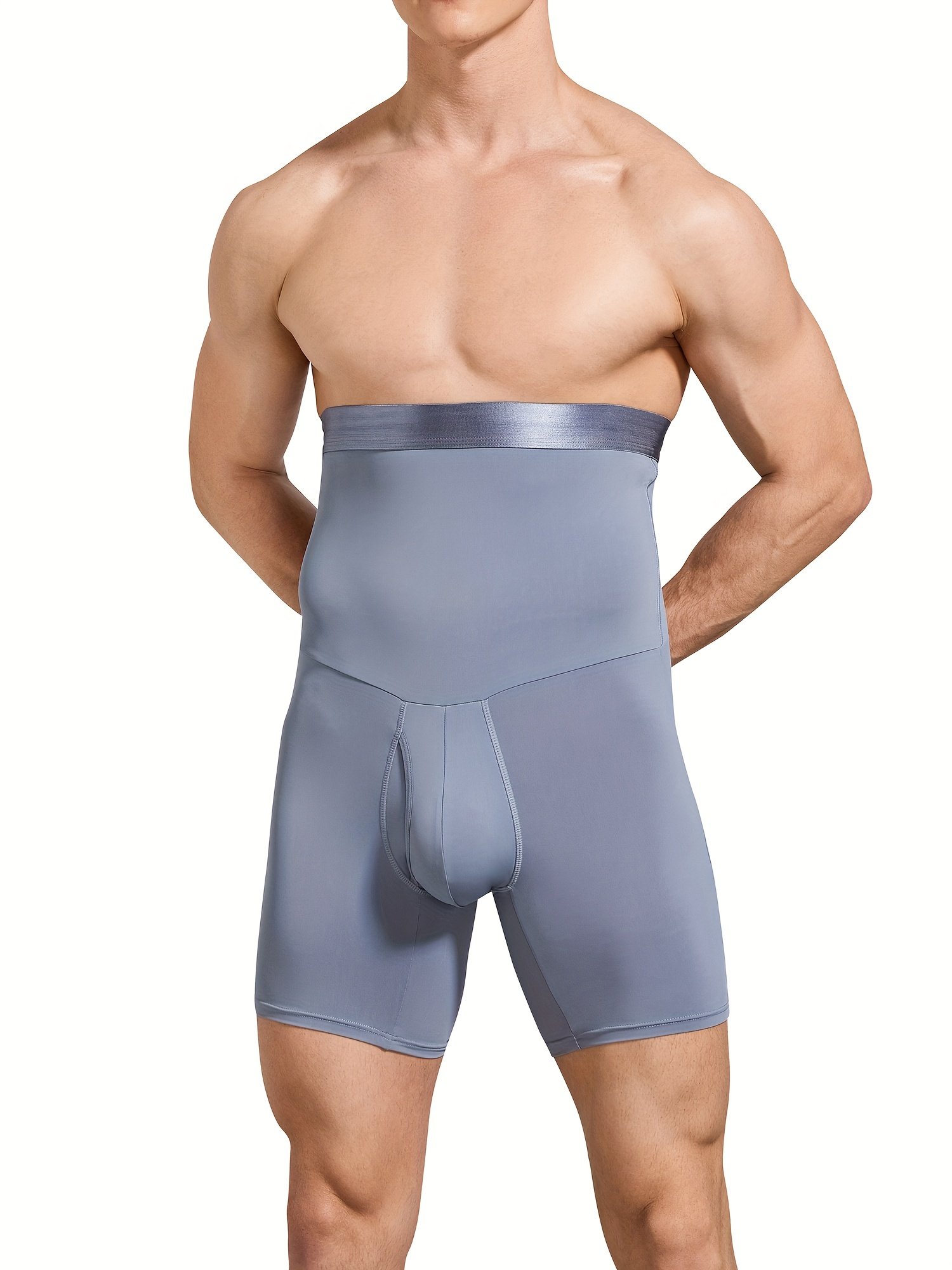 efa2089fc5e3bdf515e8392f5f6b5cb2.jpg Men's Tummy Control Shorts High Waist Slimming Shapewear Body Shaper Leg Underwear Briefs, Grey - Image 1