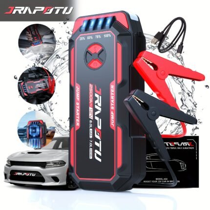 JRAPOTU Portable Car Jump Starter with 2500A Peak Battery, 12V USB-C/LED Flashlight & Charging Cable - Compact Design for 2.11gal/1.85gal Gas/Diesel Cars, Durable Insulation Material, Car Jump Starter, Car Starting Tool, Userfriendly Interface, Robust Construction