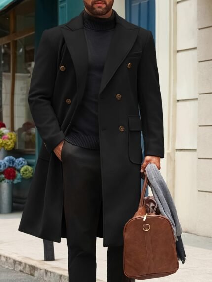 Men's Classic Notched Lapel Trench Coat - Heavy-Duty Winter Overcoat with Golden-Tone Buttons, Lining, Brown/Beige/Tan - Elegant Formal & Everyday Outerwear Jacket for Men - Retro Style Long Sleeve Button Front Closure with Lining for Autumn/Winter - Sophisticated Casual Coat for Mature Occasions, Coats for Men, Jacket for Men High Quality, Winter Jackets for Men, Mens Coats for Winter, Coat for Men Winter