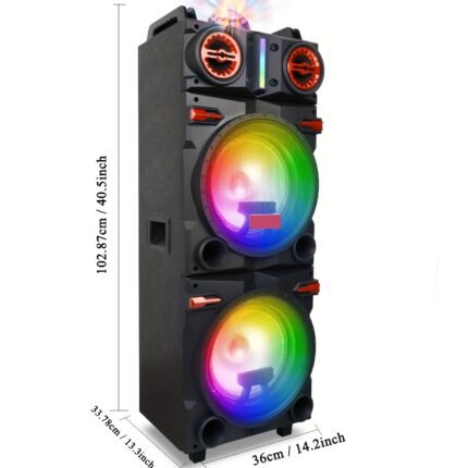 Portable Rechargeable Bluetooth PA Speaker System W/ Dual 10'' Woofer & 3'' Tweeter, 9000W Peak Power Outdoor Speaker Microphone Set, Flashing LED DJ Lights And Top Disco Ball, USB SD FM Radio AUX, Mic & Remote Control Included